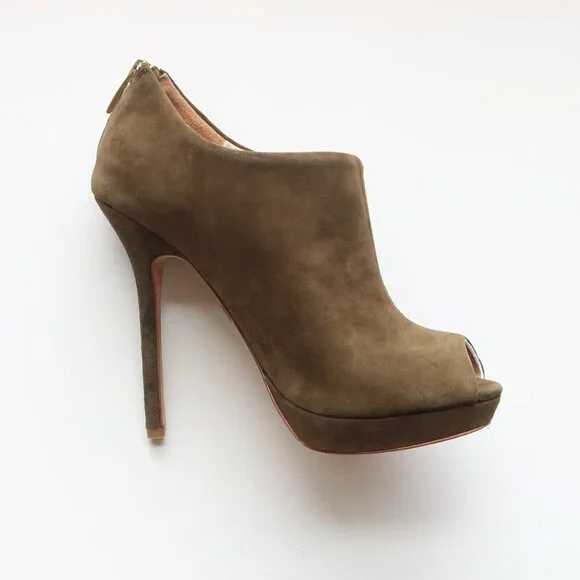 Pour La Victoire Moss Green Suede Leather Peep Toe Stiletto Heel Bootie Shoes 6 - Picture 9 of 15